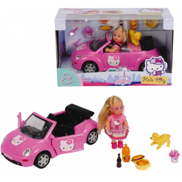 Кукла Evi Love на машине с собачкой и акссессуарами из серии Hello Kitty 5737843