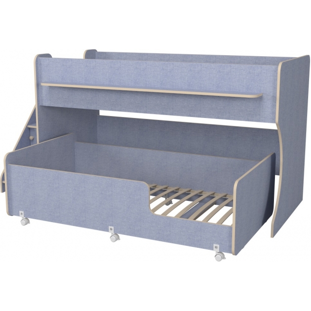 Двухъярусная кровать Р444-2 Капризун 7 с лестницей с ящиками лен голубой