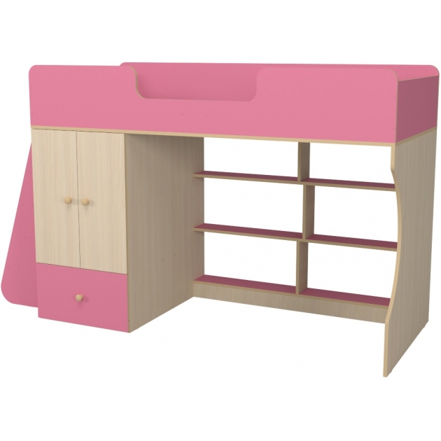Кровать чердак Р445 Капризун 1 со шкафом розовый