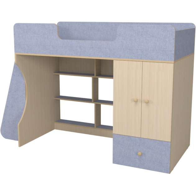 Кровать чердак Капризун 2 со шкафом лен голубой