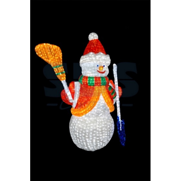 Акриловая фигура Снеговик с лопатой и метлой 160см, 3160 светодиодов, понижающий трансформатор в комплекте, Neon Night 513-201