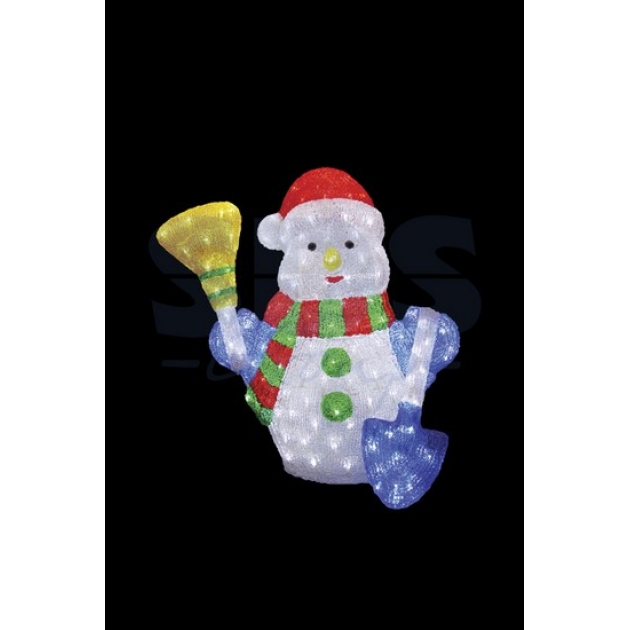 Акриловая фигура Снеговик с метлой и лопатой 60 см, 260 светодиодов, понижающий трансформатор в комплекте, Neon Night 513-277