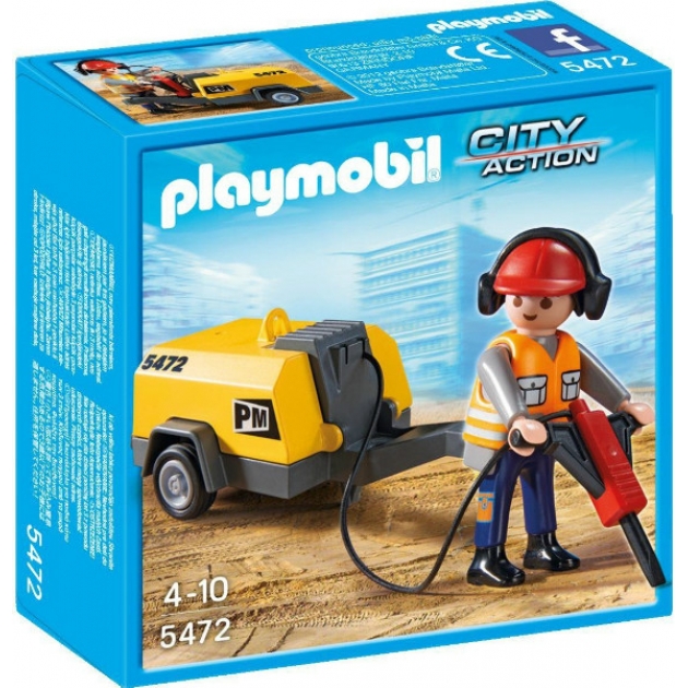Playmobil Стройка Строитель с отбойным молотком 5472pm