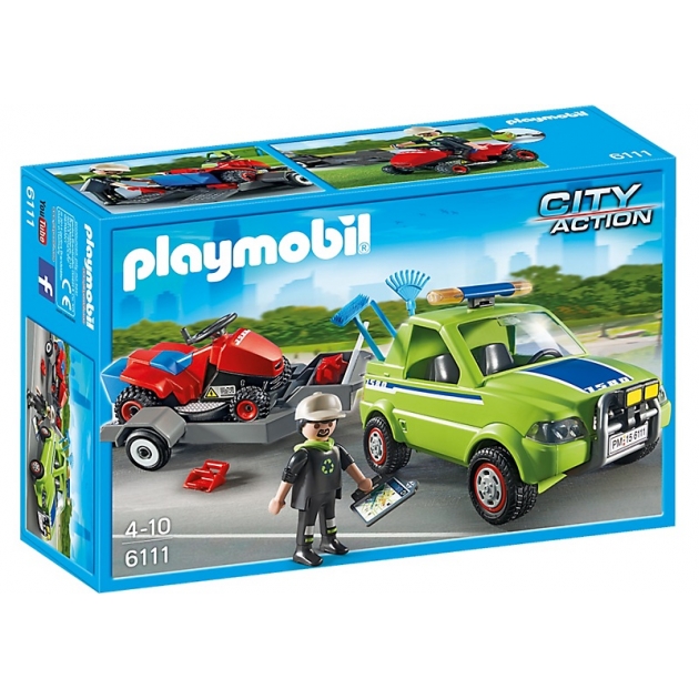 Playmobil Городские службы: Автомобиль с колесной газонокосилкой и аксессуарами 6111pm