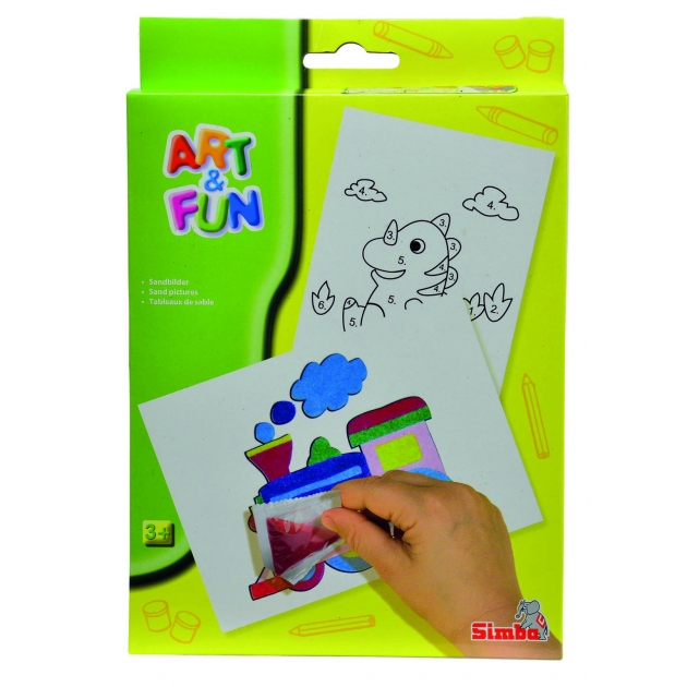 Набор для рисования цветным песком Simba Art Fun динозавр и паровозик 6330378