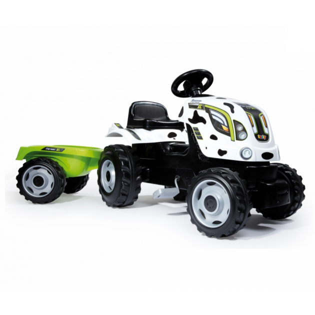 Детский педальный трактор Smoby XL с прицепом пятнистый 710113