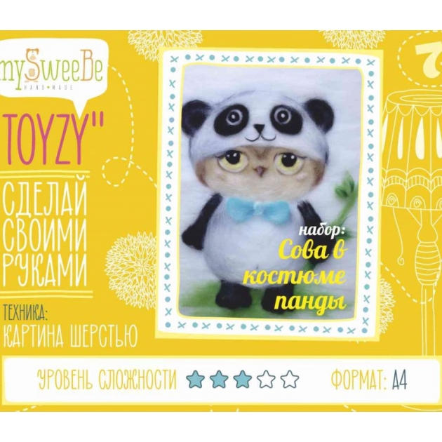 Набор для картин шерстью Toyzy Сова в костюме панды TZ-P024