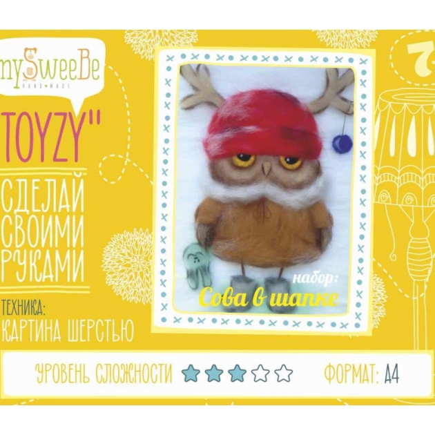 Набор для картин шерстью Toyzy Сова в шапке TZ-P028
