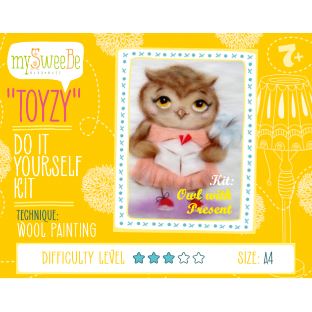 Набор для картин шерстью Toyzy Сова с подарком TZ-P032