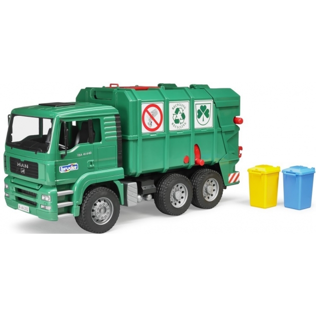 Мусоровоз Bruder Man Tga Зеленый и набор мусорных баков 02-753 + 02-607