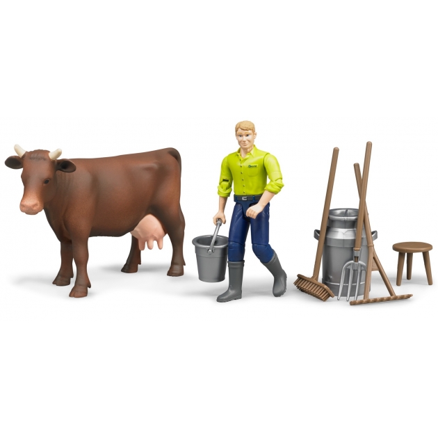 Ферма Bruder с коровой, рабочим и аксессуарами 62-605