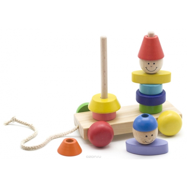 Деревянная развивающая игрушка МДИ Пирамидка каталка Мальчик и девочка Д354
