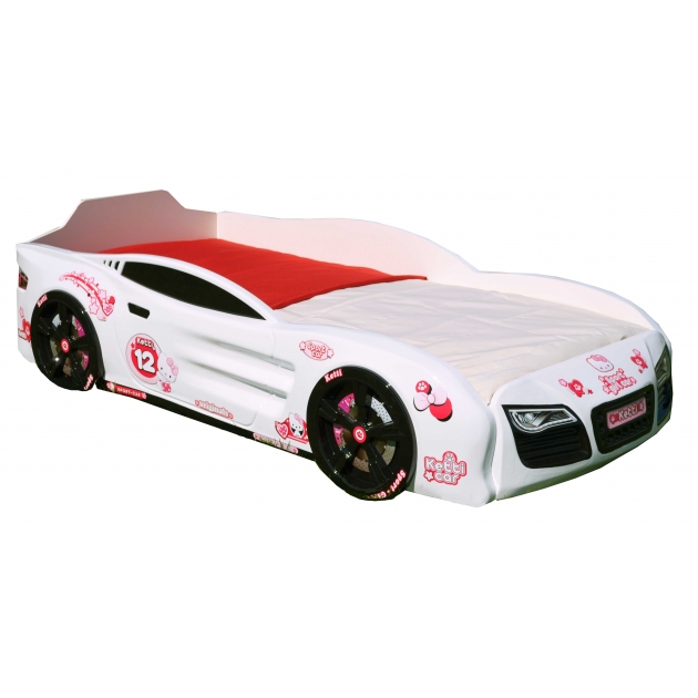 Кровать машина 3D Kitty белый с колесами