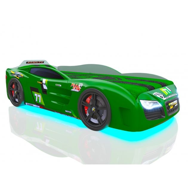 Кровать машина 3D Renner 2 зеленый с колесами
