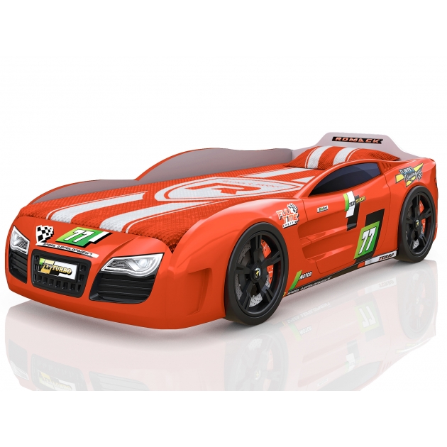 Кровать машина 3D Renner 2 оранжевый с колесами
