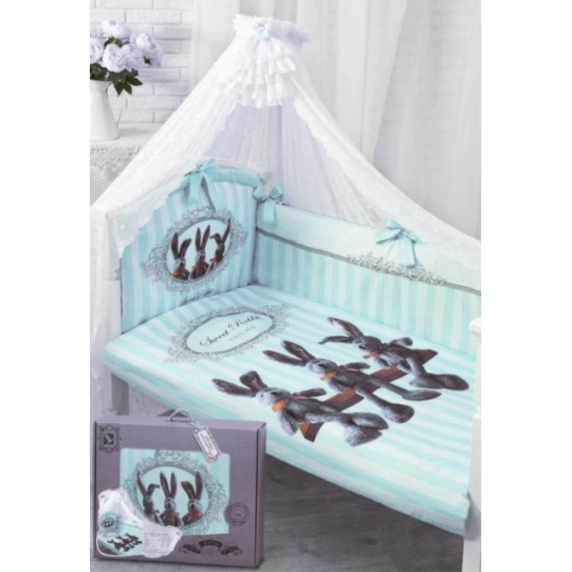 Комплект для кроватки Золотой Гусь 7 предметов Sweet Rabbit 1712 голубой
