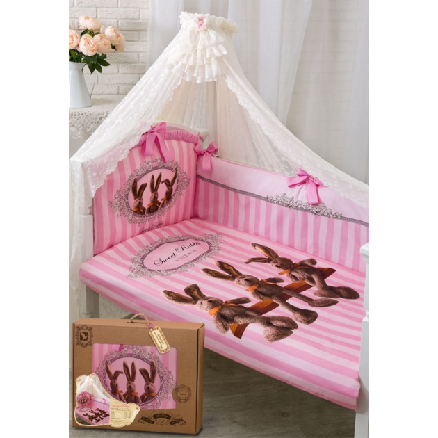 Комплект для кроватки Золотой Гусь 7 предметов Sweet Rabbit 1712 розовый