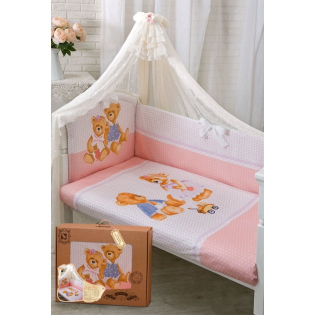 Комплект в кроватку Золотой гусь 7 предметов Sweety Bear 1752 розовый