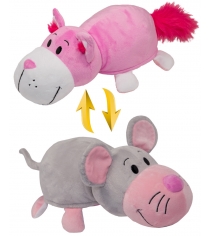 Мягкая игрушка 2 в 1 вывернушка розовый кот мышка 35 см 1TOY Т10928