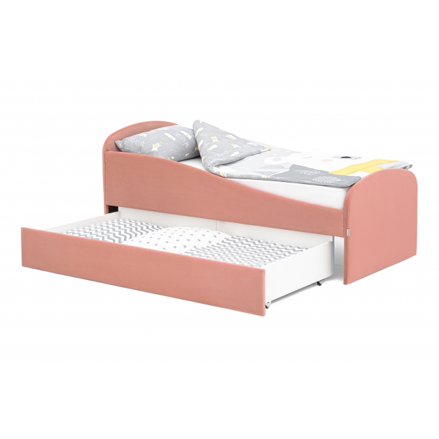 Детская мягкая кровать с ящиком Бельмарко Letmo пудровый велюр