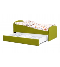 Детская мягкая кровать с ящиком Бельмарко Letmo оливковый велюр...