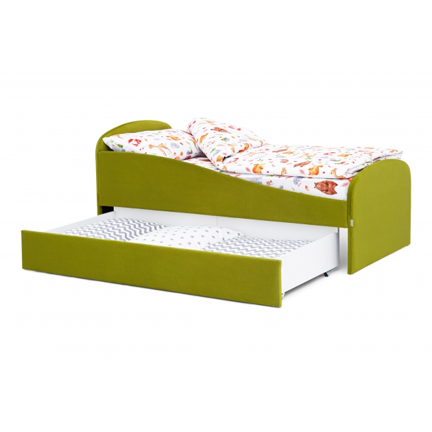 Детская мягкая кровать с ящиком Бельмарко Letmo оливковый велюр