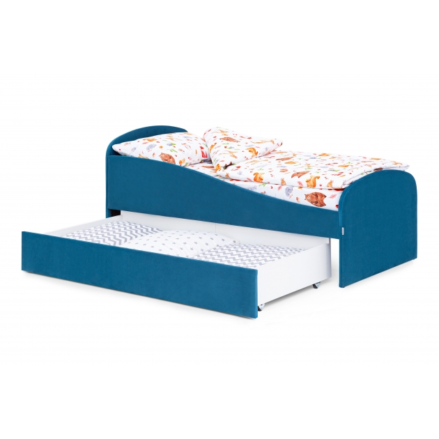 Детская мягкая кровать с ящиком Бельмарко Letmo морской велюр