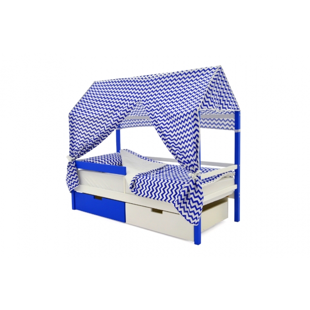 Крыша текстильная Бельмарко для кровати-домика Svogen зигзаги синие