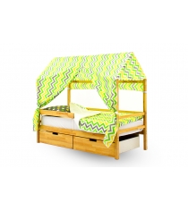 Крыша текстильная Бельмарко для кровати-домика Svogen зигзаги, желтый, зеленый, фон белый
