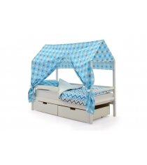 Крыша текстильная Бельмарко для кровати-домика Svogen звезды синий,белый,графит, фон голубой