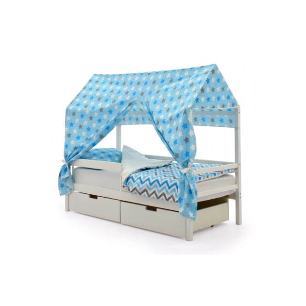 Крыша текстильная Бельмарко для кровати-домика Svogen звезды синий,белый,графит, фон голубой