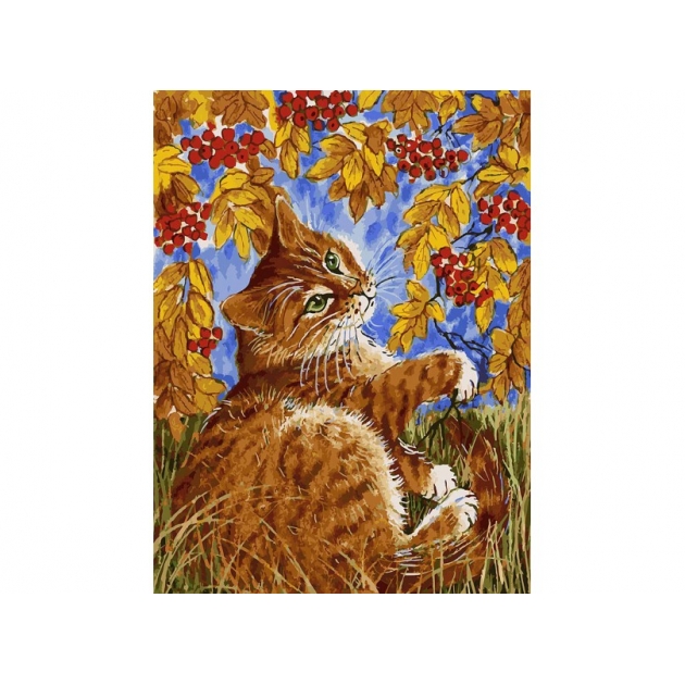 Живопись на холсте кот с рябиной 30х40 см Белоснежка 118-AS