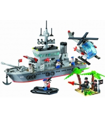 Конструктор военный корабль и вертолет 614 деталей Brick 820...