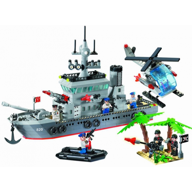 Конструктор военный корабль и вертолет 614 деталей Brick 820
