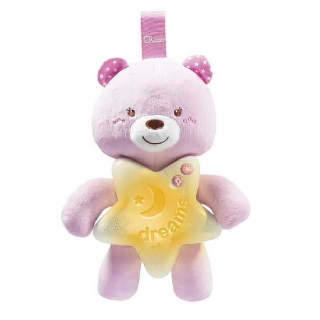 Подвеска ночник медвежонок розовый свет и звук Chicco 91561