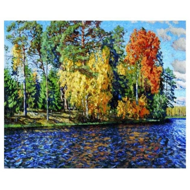 Алмазная живопись березы над рекой 40x50 см Color kit KUK001