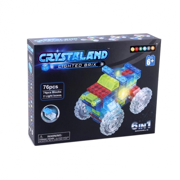 Светящийся конструктор трактор 6 в 1 76 дет Crystaland Г86895