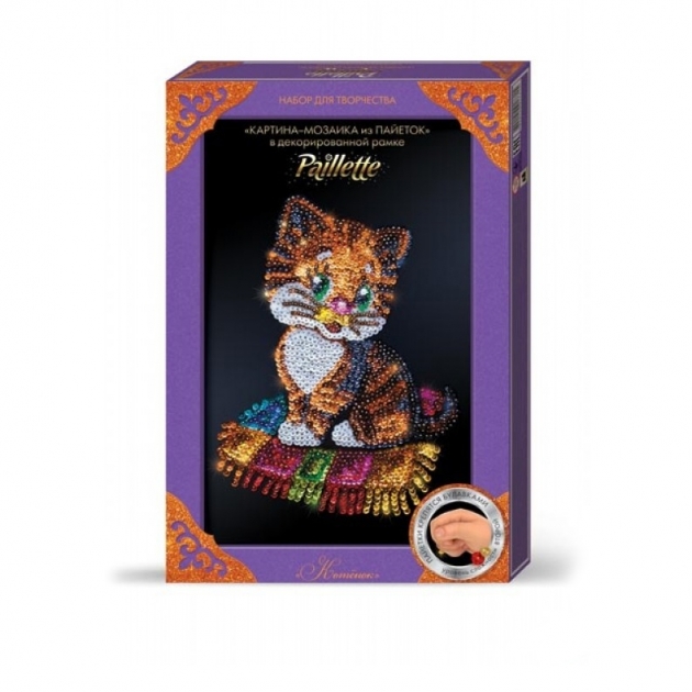Картина мозаика из пайеток Данко тойс котенок в декоративной рамке Пм-01-13