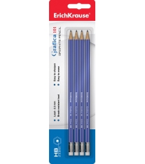 Набор из 4 х чернографитных карандашей с ластиком Erich Krause 32854EK