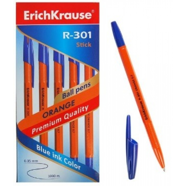 Ручка шариковая r 301 orange stick 0 7 мм синие чернила Erich Krause 43194EK