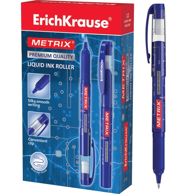 Ручка роллер metrix синие чернила Erich Krause 45479EK