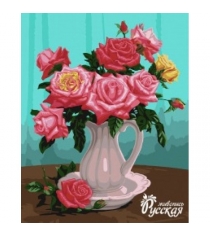 Рисование по номерам на холсте Розы в белой вазе Фабрика Творчества B052