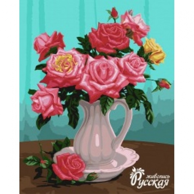 Рисование по номерам на холсте Розы в белой вазе Фабрика Творчества B052