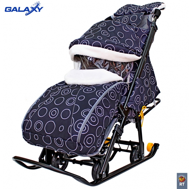 Санки коляска snow Galaxy luxe круги на черном сумка муфта 6083