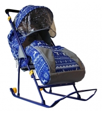 Санки коляска снежинка премиум с тентом олени синие Galaxy 41404/ГЛ...