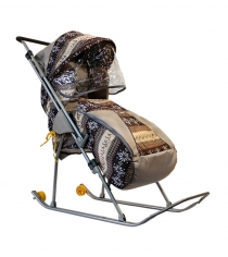Санки коляска снежинка премиум рисунок: скандинавия коричневый Galaxy 40889/ГЛ...