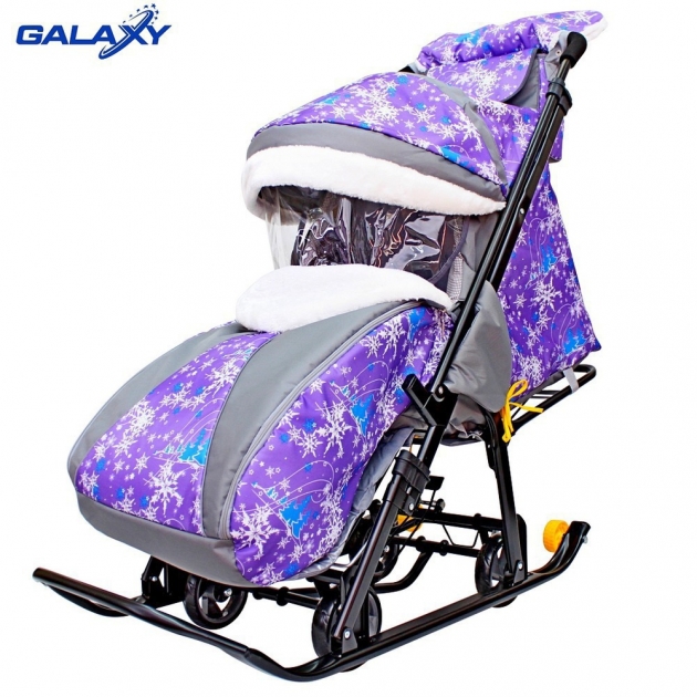 Санки-коляска Galaxy Snow Luxe Елки на фиолетовом