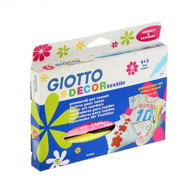 Фломастеры для декора по ткани 6 цветов Giotto 494800