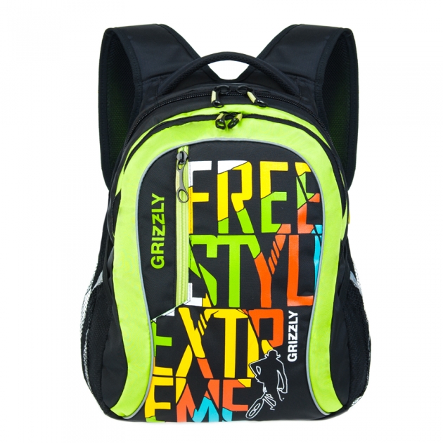 Детский рюкзак freestyle extreme черно салатовый Grizzly RB-627-1/1