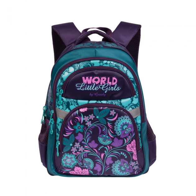 Детский рюкзак world little girls фиолетово бирюзовый Grizzly RG-663-2/1